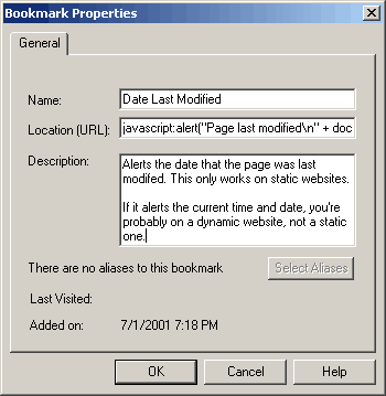 Setting bookmark properties in Netscape